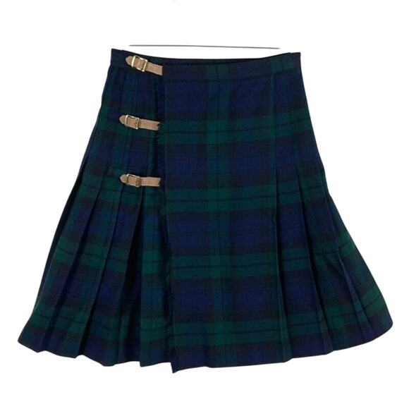 Ralph Lauren Dresses & Skirts - nwot VTG RALPH LAUREN Skirt 8 Wool Pleated Wrap Tartan-Plaid Green Leather-Belts